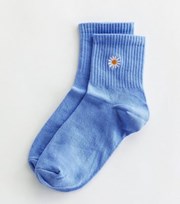 New Look Blue Daisy Embroidered Ribbed Tube Socks